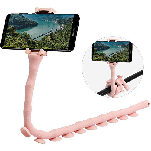 CLM-Tech Soporte Teléfono Móvil, 360° Rotación Universal Soporte para Smartphones, apesta a Varias Superficies, Bicicletas, Coches y más, Rosa