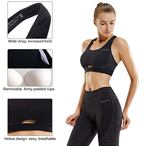CLOSKIN® Sujetador Deportivo Mujer sin Aros con Almohadillas Extraíbles Bra Deporte para Yoga/Fitness/Run/Ejercicio