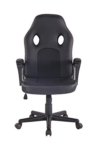 CLP Silla De Oficina Elbing En Cuero PU I Silla De Ordenador Giratoria & Regulable En Altura I Silla Gamer Deportiva con Ruedas, Color:Negro/Negro