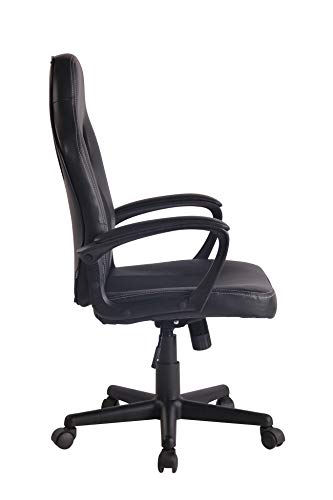 CLP Silla De Oficina Elbing En Cuero PU I Silla De Ordenador Giratoria & Regulable En Altura I Silla Gamer Deportiva con Ruedas, Color:Negro/Negro