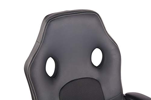CLP Silla De Oficina Elbing En Cuero PU I Silla De Ordenador Giratoria & Regulable En Altura I Silla Gamer Deportiva con Ruedas, Color:Negro/Negro