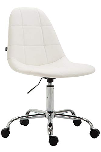 CLP Silla De Oficina Moderna Reims Tapizado En Cuero PU I Silla De Escritorio con Respaldo I Silla De Ordenador con Ruedas, Color:Blanco