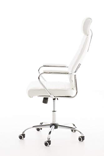 CLP Silla De Oficina Rako Tapizada En Simil Cuero & Base con Ruedas I Silla Ejecutiva Altura Regulable & Giratoria, Color:Blanco