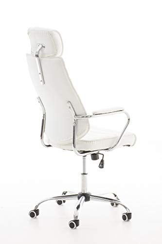 CLP Silla De Oficina Rako Tapizada En Simil Cuero & Base con Ruedas I Silla Ejecutiva Altura Regulable & Giratoria, Color:Blanco