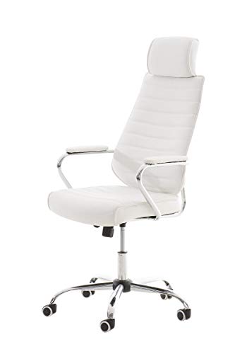 CLP Silla De Oficina Rako Tapizada En Simil Cuero & Base con Ruedas I Silla Ejecutiva Altura Regulable & Giratoria, Color:Blanco