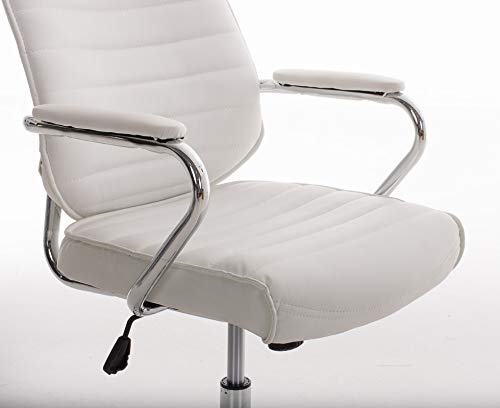 CLP Silla De Oficina Rako Tapizada En Simil Cuero & Base con Ruedas I Silla Ejecutiva Altura Regulable & Giratoria, Color:Blanco