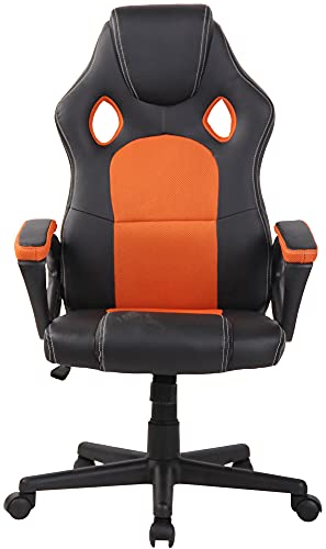CLP Silla Racing De Oficina Fire En Simil Cuero & Base con Ruedas I Silla Gamer Regulable En Altura & Giratoria, Color:Naranja