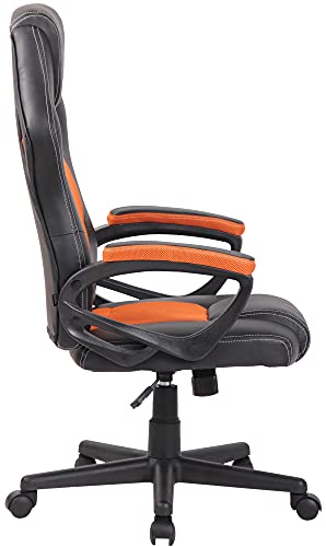 CLP Silla Racing De Oficina Fire En Simil Cuero & Base con Ruedas I Silla Gamer Regulable En Altura & Giratoria, Color:Naranja