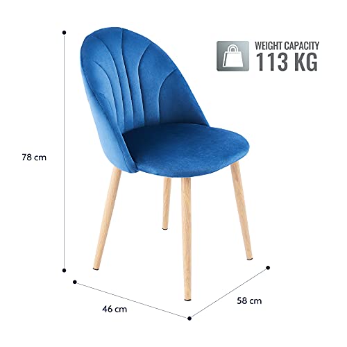 CO-Z Juego de 2 Sillas de Comedor de Terciopelo con Patas Metálicas y Respaldo Sillas de Comedor Tapizadas en Tela Sillas de Ocio en Estilo Nórdico para Salón, Dormitorio y Comedor (Azul Claro)