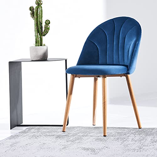CO-Z Juego de 2 Sillas de Comedor de Terciopelo con Patas Metálicas y Respaldo Sillas de Comedor Tapizadas en Tela Sillas de Ocio en Estilo Nórdico para Salón, Dormitorio y Comedor (Azul Claro)