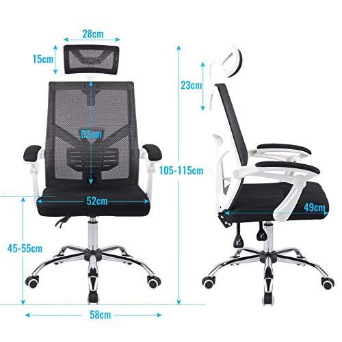 CO-Z Silla de Oficina Giratoria con Ruedas, Reposacabezas y Reposabrazos Silla de Oficina Ergonómica con Altura Ajustable Sillas de Escritorio para Oficina o Casa (Blanco)