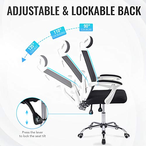 CO-Z Silla de Oficina Giratoria con Ruedas, Reposacabezas y Reposabrazos Silla de Oficina Ergonómica con Altura Ajustable Sillas de Escritorio para Oficina o Casa (Blanco)