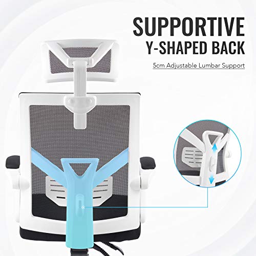 CO-Z Silla de Oficina Giratoria con Ruedas, Reposacabezas y Reposabrazos Silla de Oficina Ergonómica con Altura Ajustable Sillas de Escritorio para Oficina o Casa (Blanco)
