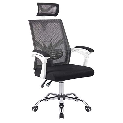 CO-Z Silla de Oficina Giratoria con Ruedas, Reposacabezas y Reposabrazos Silla de Oficina Ergonómica con Altura Ajustable Sillas de Escritorio para Oficina o Casa (Blanco)