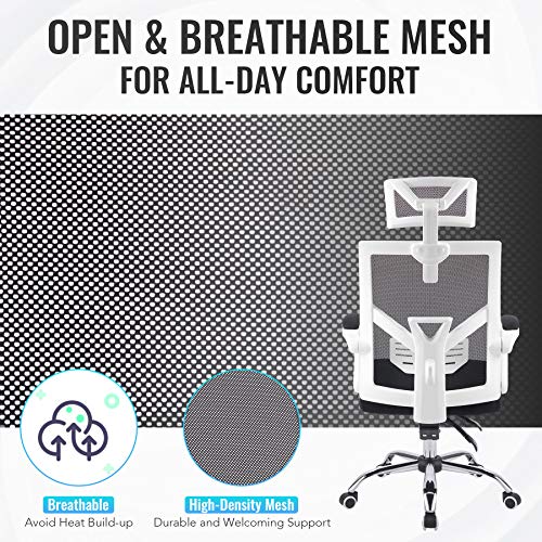 CO-Z Silla de Oficina Giratoria con Ruedas, Reposacabezas y Reposabrazos Silla de Oficina Ergonómica con Altura Ajustable Sillas de Escritorio para Oficina o Casa (Blanco)