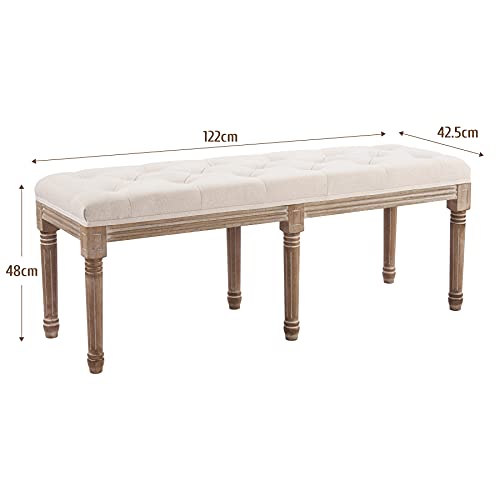 CO-Z Taburete para Pie de Cama con Asiento Acolchado y 6 Patas de Madera Banqueta para Dormitorio y Salón 122x42.5x48CM Banco de Recibidor Tapizado en Estilo de Vintage