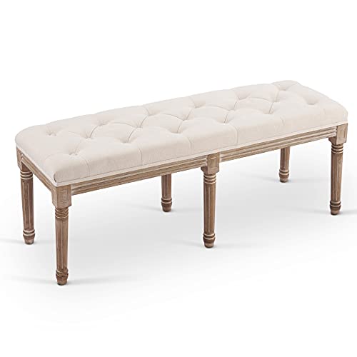 CO-Z Taburete para Pie de Cama con Asiento Acolchado y 6 Patas de Madera Banqueta para Dormitorio y Salón 122x42.5x48CM Banco de Recibidor Tapizado en Estilo de Vintage