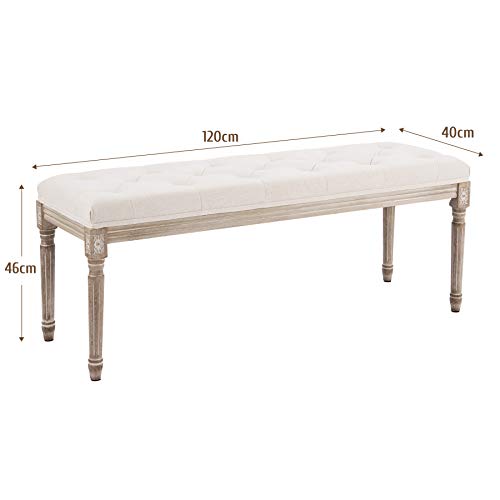 CO-Z Taburete para Pie de Cama con Asiento Acolchado y Patas de Madera Banqueta para Dormitorio y Salón 120x40x46CM Banco de Recibidor Tapizado en Estilo de Vintage