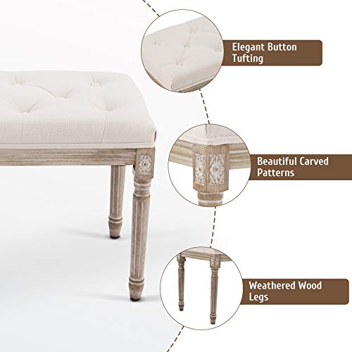 CO-Z Taburete para Pie de Cama con Asiento Acolchado y Patas de Madera Banqueta para Dormitorio y Salón 120x40x46CM Banco de Recibidor Tapizado en Estilo de Vintage