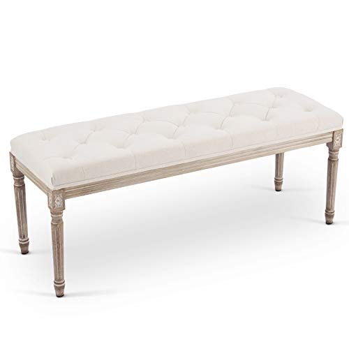 CO-Z Taburete para Pie de Cama con Asiento Acolchado y Patas de Madera Banqueta para Dormitorio y Salón 120x40x46CM Banco de Recibidor Tapizado en Estilo de Vintage