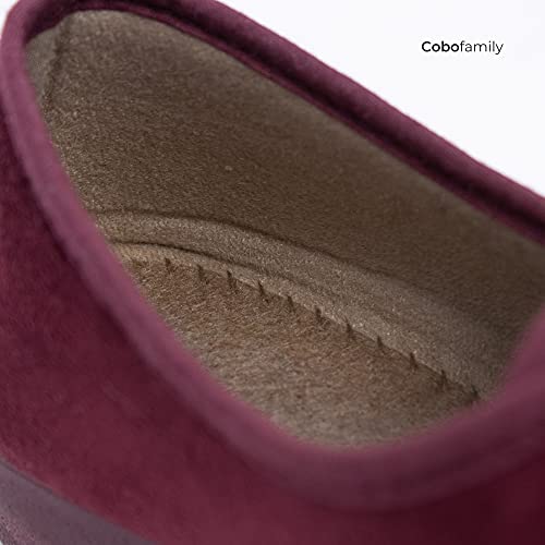 CoboFamily Zapatillas de Casa Mujer Invierno Cómodas, Zapatos Mujer Paño Cuña Cerradas, Suela Caucho Talla 35-41 MADE IN SPAIN (37, Burdeo)