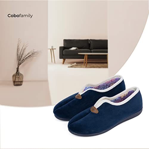 CoboFamily Zapatillas de Casa Mujer Invierno Cómodas, Zapatos Suapel Tacón Cuña y Punta Cerrada Multicolor, Suela Caucho Talla 35-41 HECHO EN ESPAÑA (38, Marino)