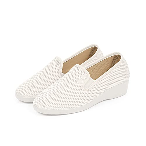 CoboFamily Zapatillas de Estar por Casa Mujer Verano Otoño Invierno, Zapatillas Casual Cómodas Respirables, Zapatos de Rejilla con Tacón Cuña y Punta Cerrada Multicolor, Suela Caucho (Blanco, 37)