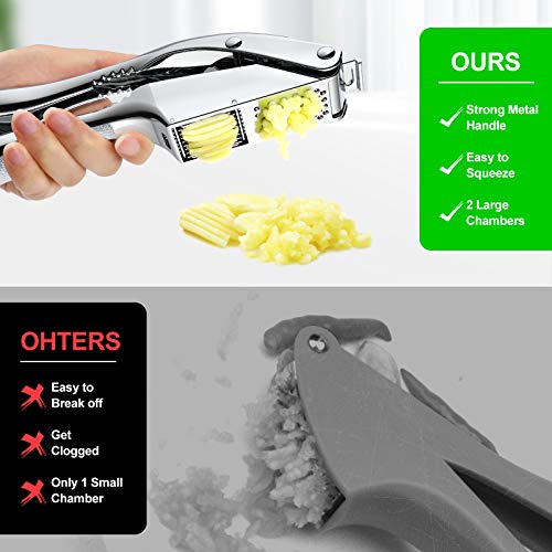 Cocoda Prensa Ajos Acero Inoxidable, 2 en 1 Pelador de Ajos, Sliceable, Machacador de Ajos con Mango Antideslizante, Fácil de Limpiar y Almacenar, para Exprimir Jugo de Jengibre, Cocina Casera