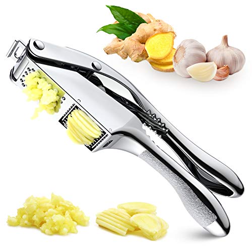Cocoda Prensa Ajos Acero Inoxidable, 2 en 1 Pelador de Ajos, Sliceable, Machacador de Ajos con Mango Antideslizante, Fácil de Limpiar y Almacenar, para Exprimir Jugo de Jengibre, Cocina Casera