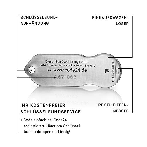 Code24 Einkaufswagenlöser “SmilKey” Llavero con Moneda Carro 5 Piezas – Práctico Colgante Llavero Euro para Carro con Diseño de Sonriente – Llavero Moneda Euro Incluye Código Localizador de Llaves