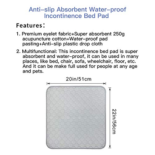 Cojín absorbente para incontinencia, lavable, 51 x 56 cm, con antideslizante en la parte posterior, para sofá, silla de ruedas, asiento de coche (gris)