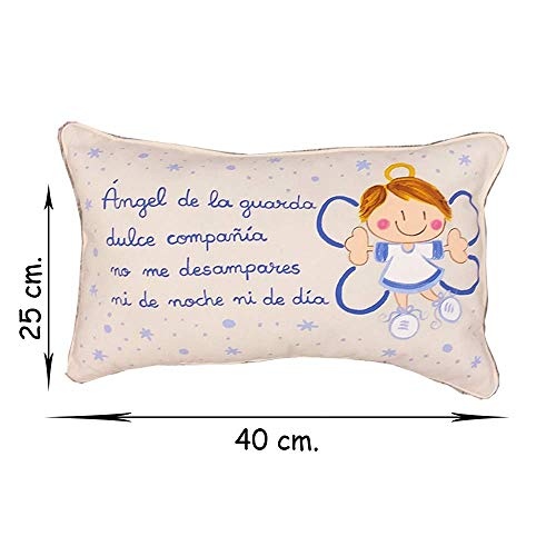 Cojín ángel de la guarda personalizado de bebe azul