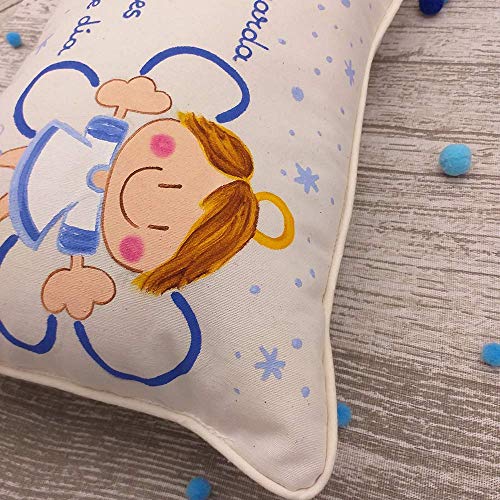 Cojín ángel de la guarda personalizado de bebe azul