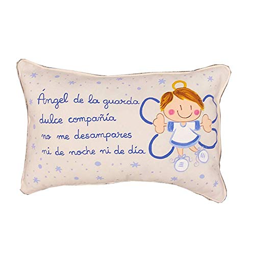 Cojín ángel de la guarda personalizado de bebe azul