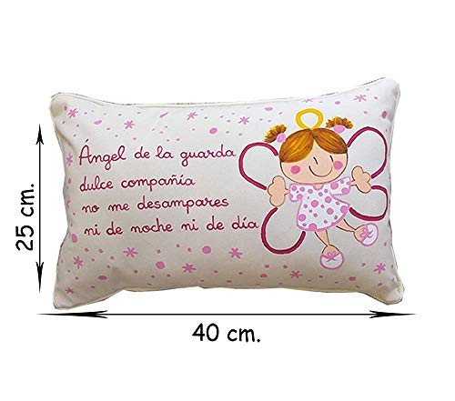 Cojín ángel de la guarda personalizado de bebe rosa