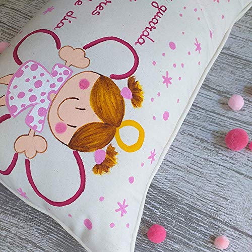 Cojín ángel de la guarda personalizado de bebe rosa
