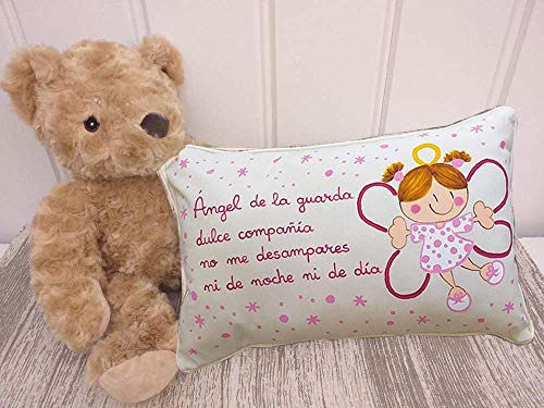 Cojín ángel de la guarda personalizado de bebe rosa