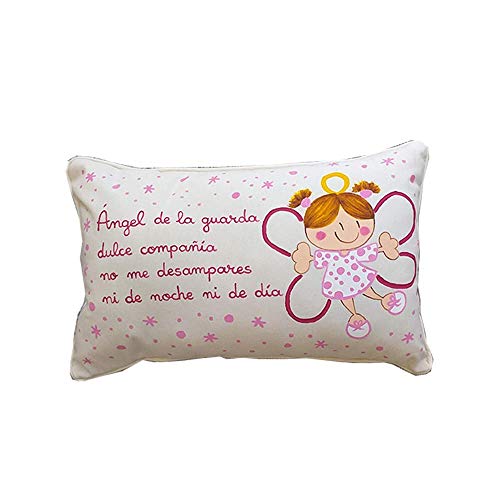 Cojín ángel de la guarda personalizado de bebe rosa