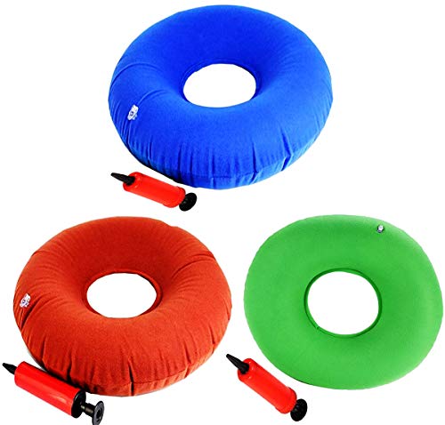 Cojín de Asiento,Biluer 3PCS Cojín Inflable Cojín Redondo Cojín Aire Cojín Con Bomba Antiescaras para Asiento Hace Cualquier Asiento para Silla de Ruedas Automóvil Oficina(Rojo,Azul,Verde)