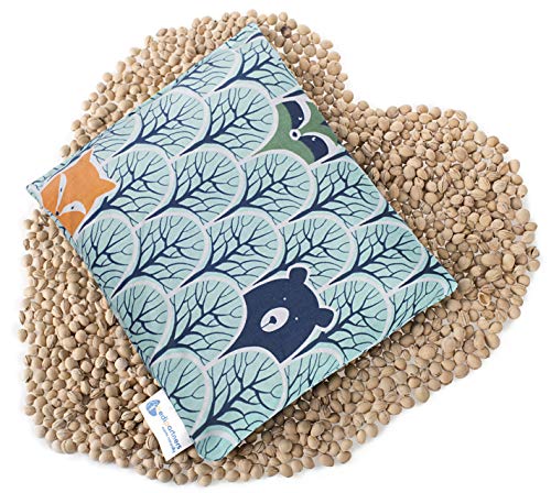 Cojín de huesos de cereza, cojín de calor grande, 500 g, rectangular, 20 x 25 cm, ecológico, 100% algodón, para terapia de masaje (Mapache en el bosque)