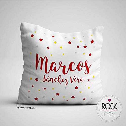 Cojín guardería personalizado 40x40 cm. Incluye relleno. Nombre y estrellas. Elige el color del diseño. Regalo nacimiento, recién nacido, bebe. Cojines infantiles originales. Idea regalo Navidad bebe