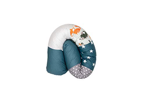 Cojín protector para cuna de ULLENBOOM ® cojín chichonera en forma de serpiente bosque, verde, azul (ideal para proteger al bebé de los barrotes de la cuna o como cojín de apoyo)