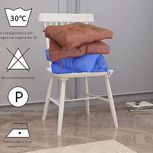 Cojines para Silla, 40x40 CM, Acolchados, Relleno de Algodón 7cm, Cómodos y BIandos, Ideal para la Decoración de Cocina y Salón, Comedor y jardín. Fabricados en España (Pack 2 Unidades, Marrón)