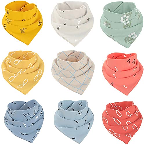 Cokomono 9pcs Baberos Bebe, Bandanas Bufanda Toalla de 100% algodón para Bebé Niños Recien Nacido, Bandana Bebé Babero Algodon Absorbente Suaves Para Sialorrea y Dentición (9pcs para Unisex)