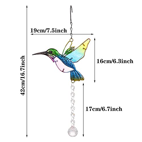 Colgante De Prisma De Cristal, 1 Pezzo Cristallo e Ferro Colibrí Colgante Prisma, Cristal con Atrapasueños de Colibrí, Colibrí Arco Iris Adorno, para Hogar, Ventana, Jardín, Pared Decoración(Azul)