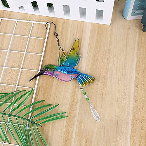 Colgante De Prisma De Cristal, 1 Pezzo Cristallo e Ferro Colibrí Colgante Prisma, Cristal con Atrapasueños de Colibrí, Colibrí Arco Iris Adorno, para Hogar, Ventana, Jardín, Pared Decoración(Azul)