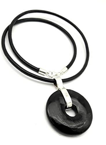 Colgante Shungite-Colgante plata piedra Shungite- Piedra curativa - Collar Shungite