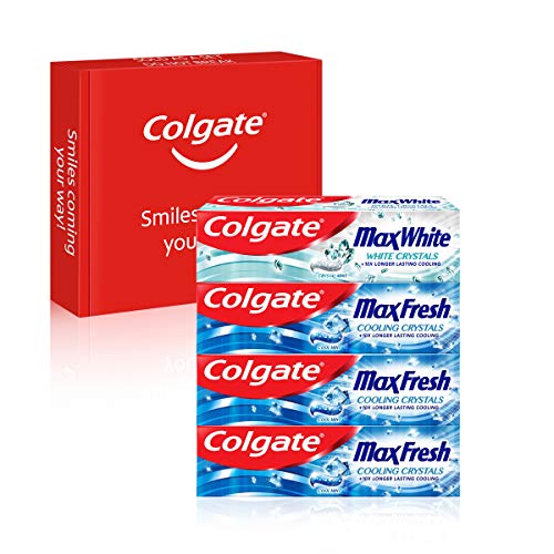 Colgate Kit Max Fresh y Max White, Pasta de Dientes, Pack 3 Uds Max Fresh x 75ml + 1 Ud Max White x 75ml