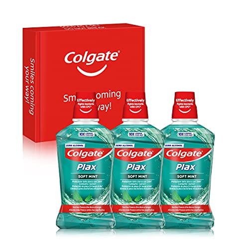 Colgate Plax Multiprotección, Enjuague Bucal, Protección 24H, Antibacteriano, Sin Alcohol, Pack 3 Uds x 500ml