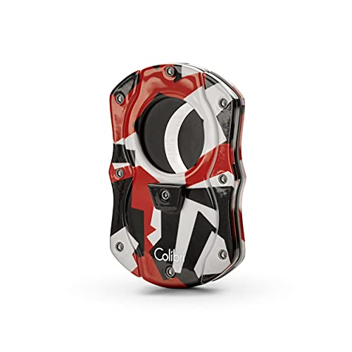 Colibri Camo Cut | Cortador de cigarros de doble guillotina | Patrón de camuflaje rojo | Liberación cargada por resorte, hasta 62 puros de calibre de anillo, diseño ergonómico | Incluye caja de regalo